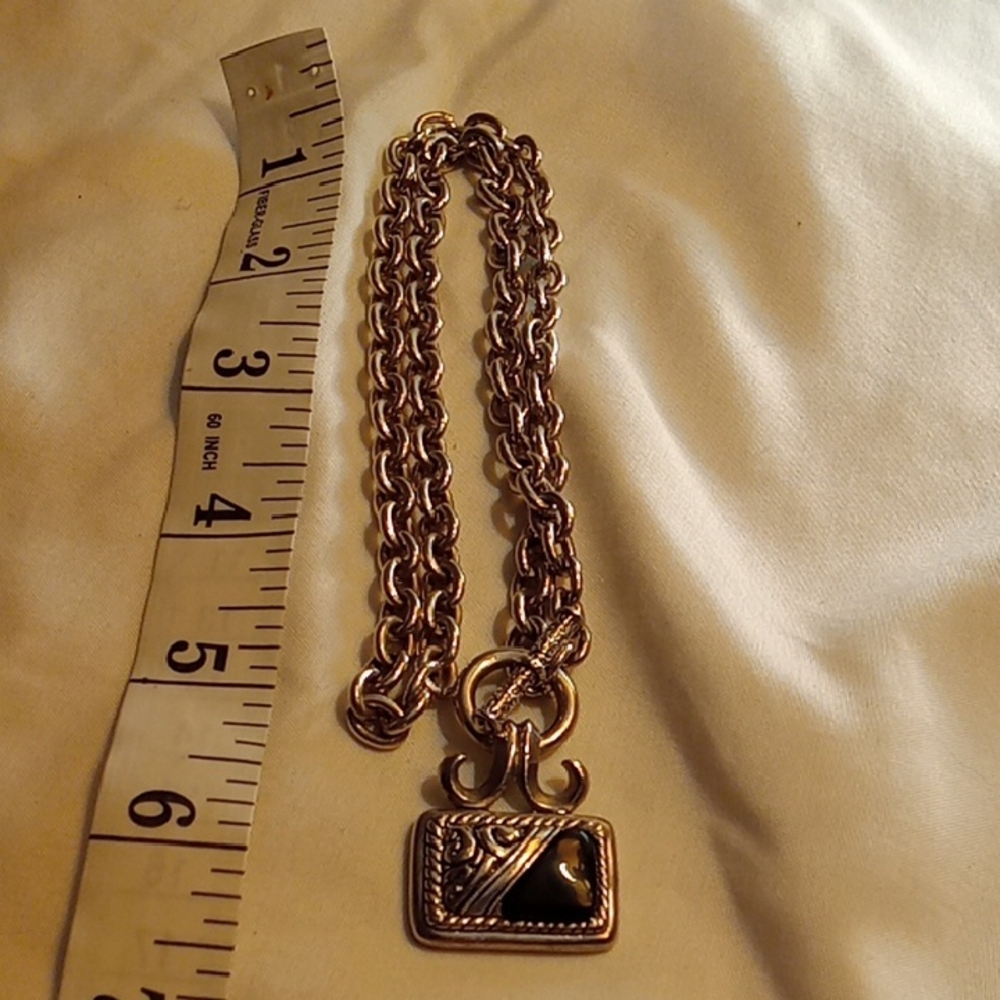 Silver T, Chain Necklace with Black Pendant